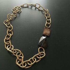 Brown stone and large gold link necklace